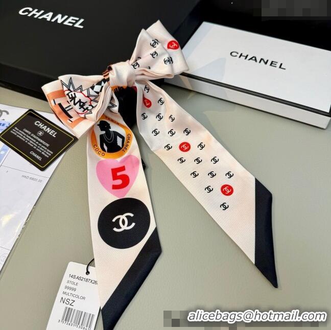 Buy Discount Chanel Coco Lady Silk Bandeau Scarf 6x120cm 9023 White 2025