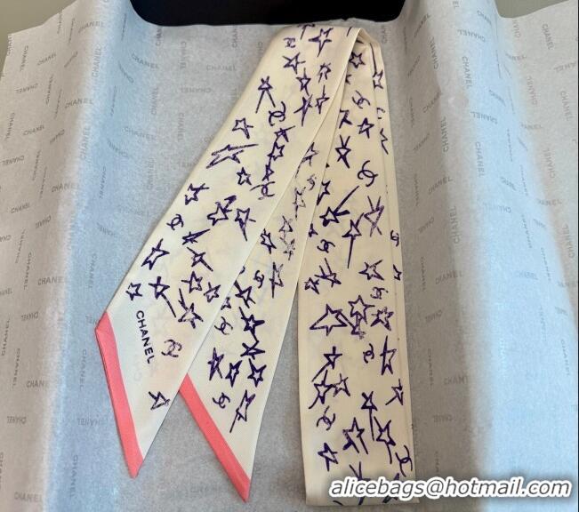 Low Cost Chanel Star Silk Bandeau Scarf 6x120cm AA8006 White 2025