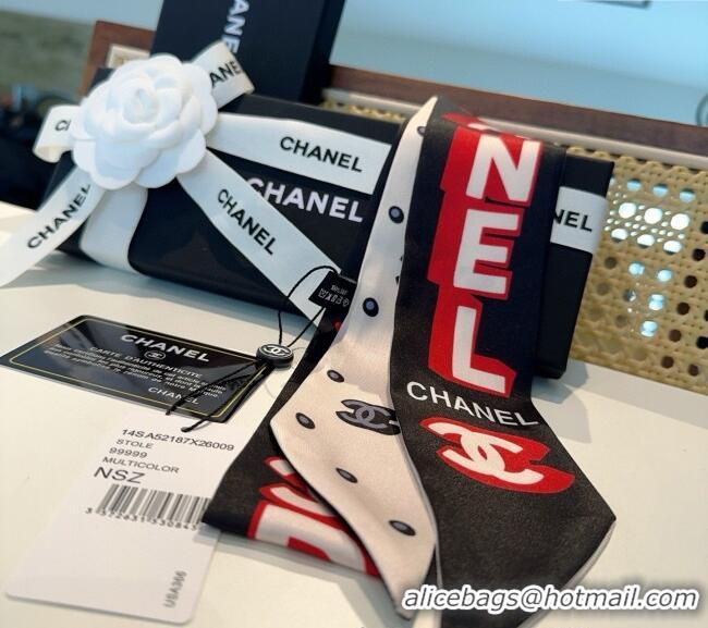 Top Grade Chanel Silk Bandeau Scarf 6x120cm CH031903 Black 2025