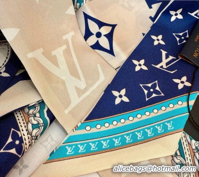 Super Quality Louis Vuitton Ultimate Monogram BB Silk Bandeau Scarf 5x120cm with Chain Lock 9051 Blue 2025