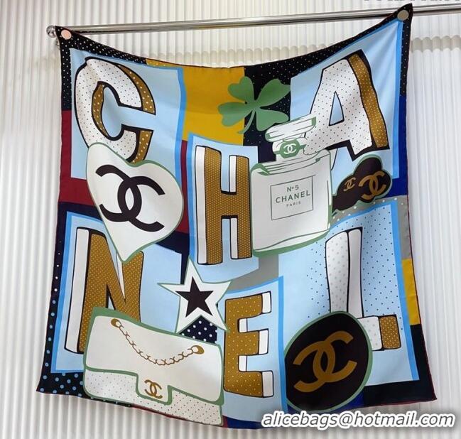 Good Product Chanel Silk Square Scarf 90x90cm CH031910 Blue 2025