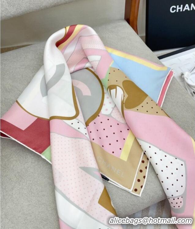 Good Taste Chanel Silk Square Scarf 90x90cm CH031910 Pink 2025
