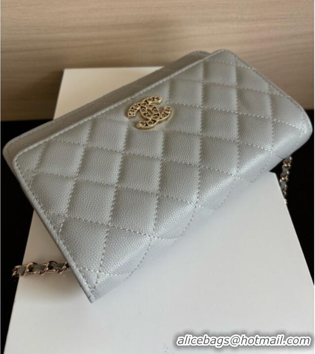 Reasonable Price Chanel Wallet on Chain in Shiny Grained Calfskin AP4538 Gray 2025