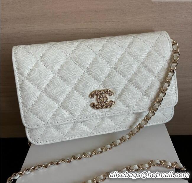 Cheap Design Chanel Wallet on Chain in Shiny Grained Calfskin AP4538 White 2025