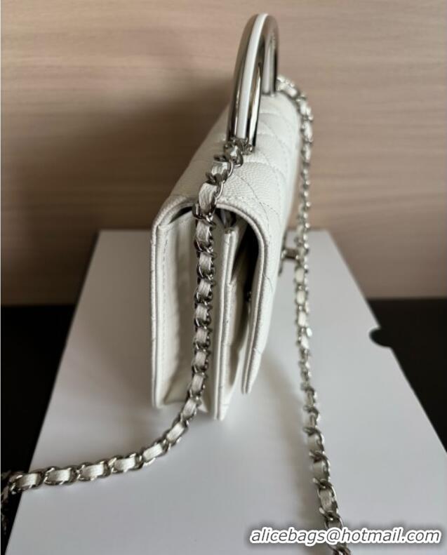 New Fashion Chanel Wallet on Chain with Top Handle in Grained Calfskin 2507 White 2025
