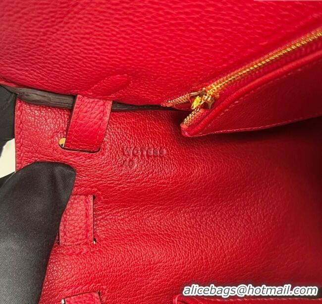 Shop Promotional Hermes Kelly 25/28cm Bag in Original Togo Leather National H25 Flag Red/Gold 2025 (Half Handmade)