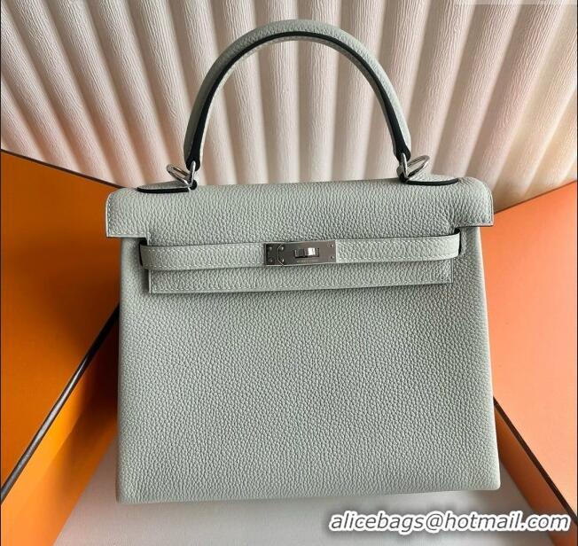 Well Crafted Hermes Kelly 25/28cm Bag in Original Togo Leather H25 W0 Cryolite Gray/Silver 2025 (Half Handmade)