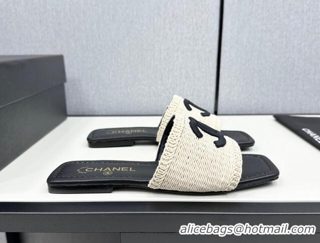Buy Luxury Chanel Woven Flat Slides Sandal with CC Black CH030106