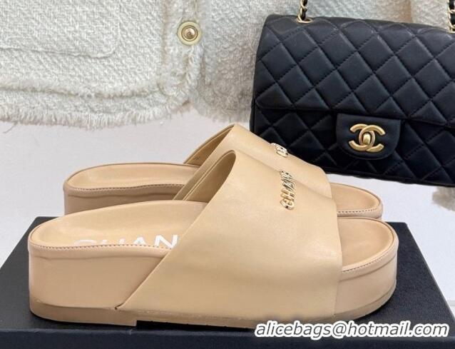 Generous Chanel Calfskin Platform Slides Sandal Beige 2025 CH030107