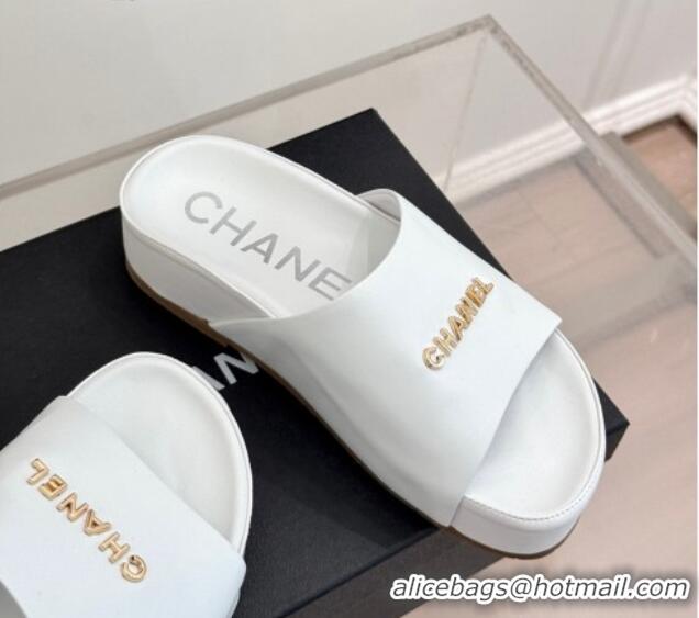 Modern Chanel Calfskin Platform Slides Sandal White 2025 CH030107