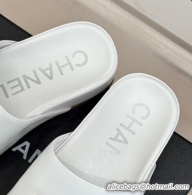 Modern Chanel Calfskin Platform Slides Sandal White 2025 CH030107