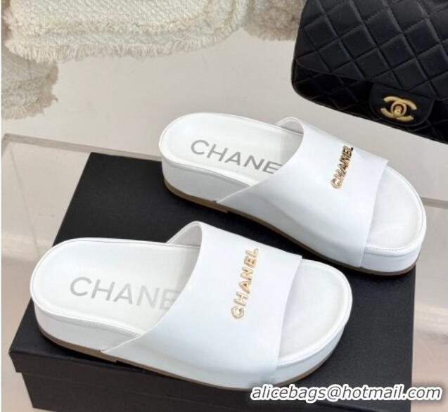 Modern Chanel Calfskin Platform Slides Sandal White 2025 CH030107
