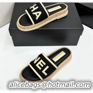 Fashion Chanel Tweed Flat Slides Sandal with Letters Black/Yellow 2025 CH030303