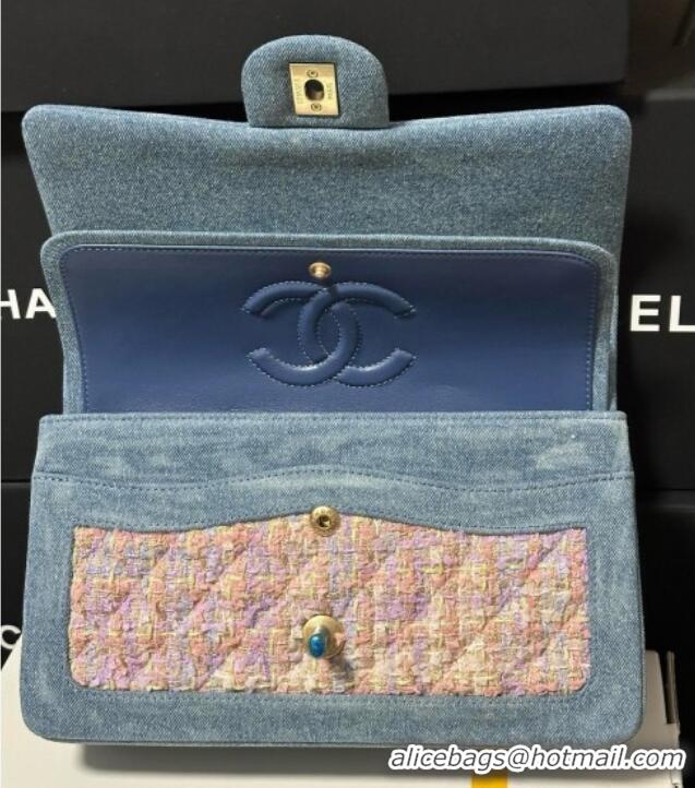 New Fashion Chanel Tweed & Denim Medium Flap Bag 0327 Blue/Pink 2025