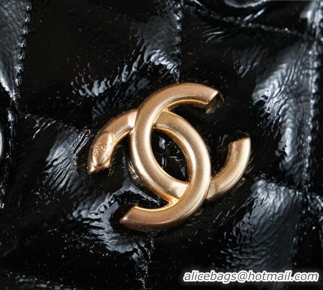 Luxury Discount Chanel Patent Calfskin Bowling Bag 0328 Black 2025