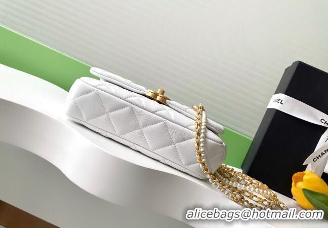 Best Price Chanel Quilted Lambskin Mini Flap bag with Pearls and Coin AS5352 White 2025