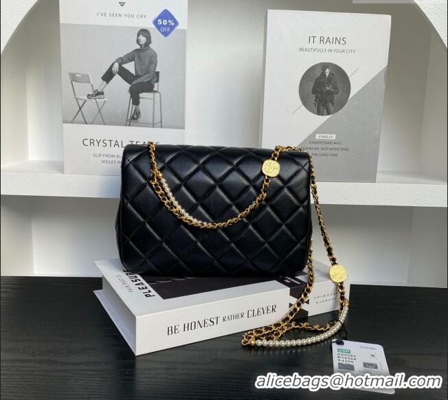 Well Crafted Chanel Quilted Lambskin Small Flap bag with Pearls and Coin AS5353 Black 2025
