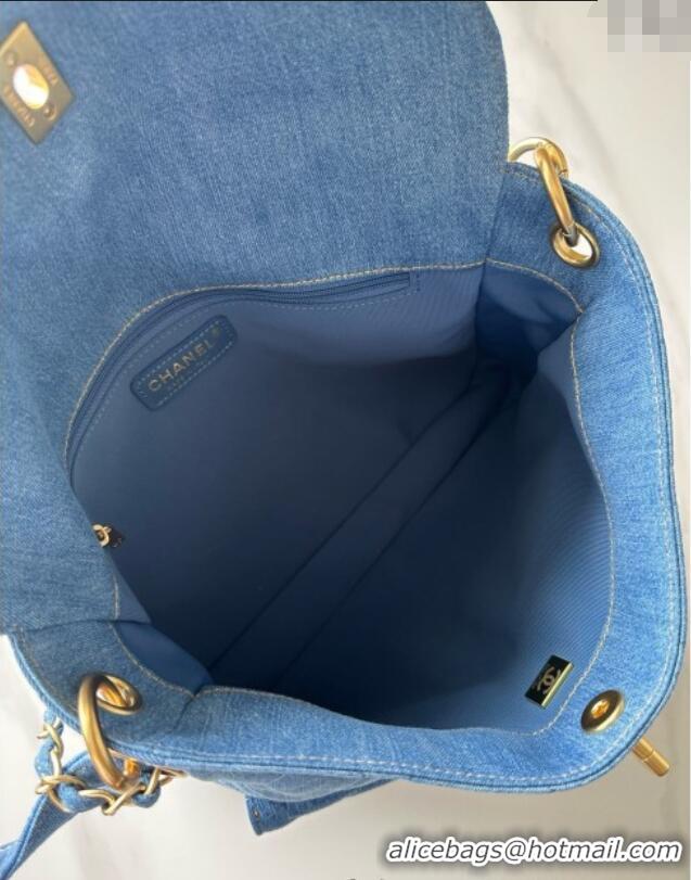 New Fashion Chanel Denim Large Hobo Bag AS5385 Light Blue 2025