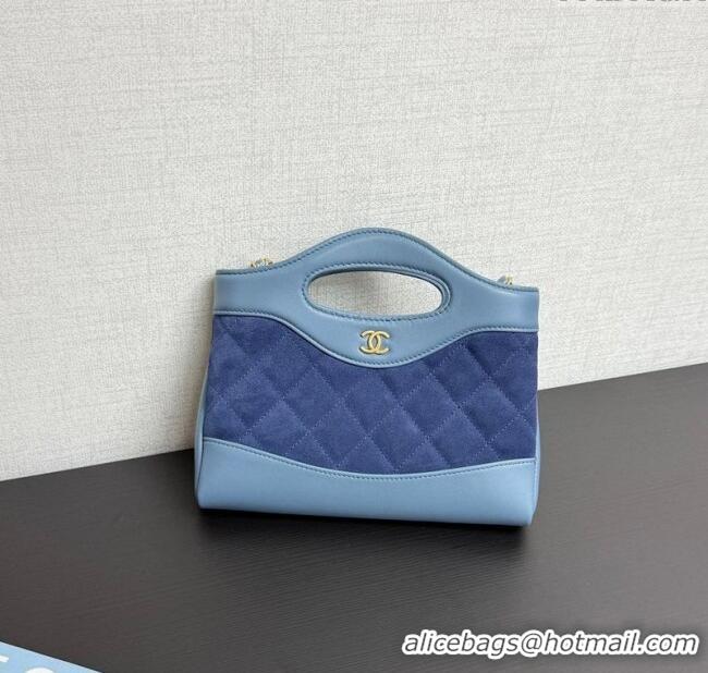 Well Crafted Chanel Suede & Lambskin East-West Mini 31 Shopping Bag AS3656 Blue 2025
