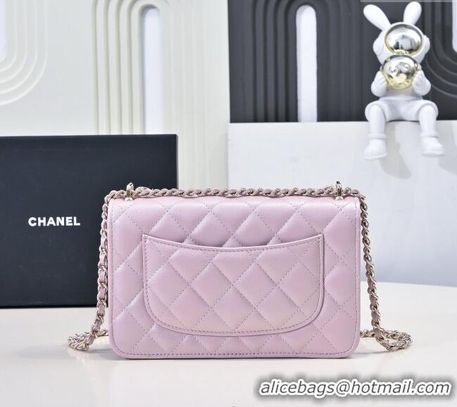Promotional Chanel Pearly Lambskin Wallet on Chain with Heart Chain AP4537 Pink Purple 2025