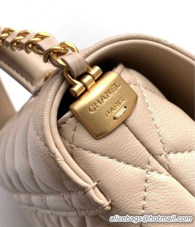 Good Taste Chanel Lambskin Medium Flap Bag with Top Handle AS5356 Light Beige 2025