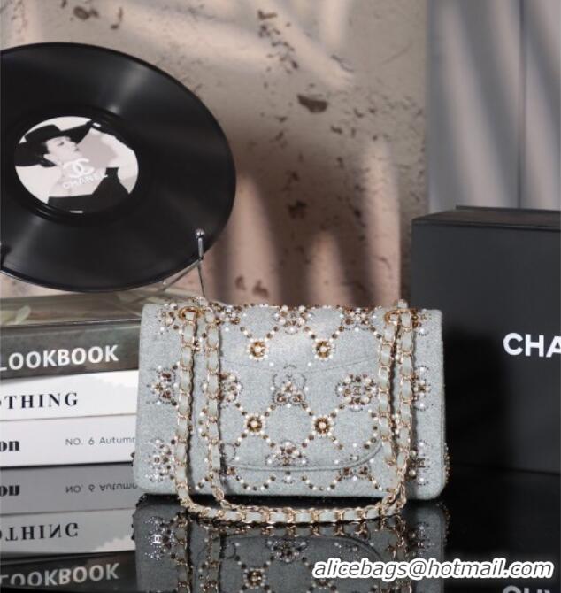 Best Price Chanel Tweed Classic Medium Flap Bag with Stud Bloom A01112 Grey 2025