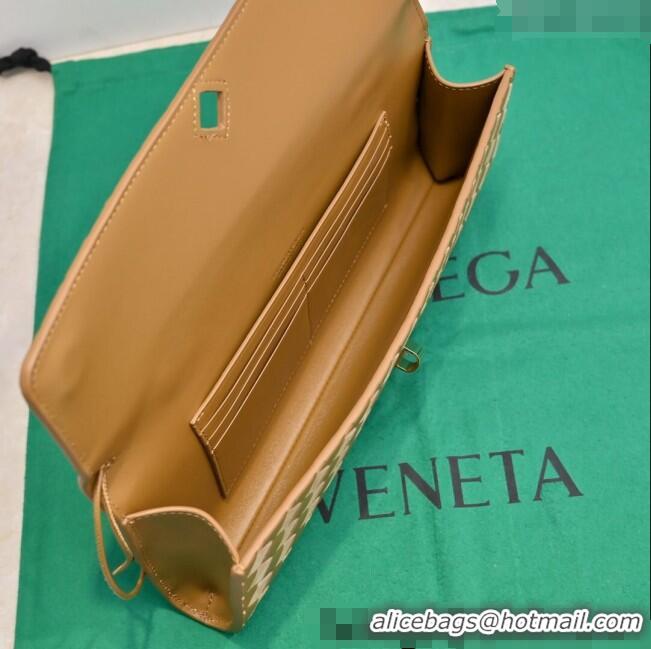 Famous Brand Bottega Veneta Long Clutch Bag Andiamo in Intrecciato Leather and Suede 741511 Caramel Brown 2025