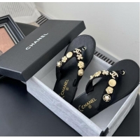 Grade Design Chanel Flat Thong Slide Sandals Lambskin And Metal CH1020 Black 2025