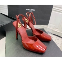 Best Grade Saint Laurent La Scandale High Heel Sandals 11cm in Patent Leather Burgundy 1226106