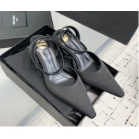 Sophisticated Saint Laurent Aimee Slingback Pumps 7.5cm in Satin Black 1226118