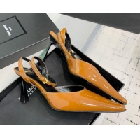 Low Price Saint Laurent Aimee Slingback Pumps 7.5cm in Patent Leather Orange 1226119