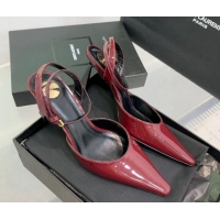 Top Grade Saint Laurent Aimee Slingback Pumps 7.5cm in Patent Leather Burgundy 1226121