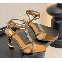 Durable Saint Laurent Satin High Heel YSL Sandals 10.5cm with Ankle Strap Gold-Tone 0225056