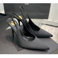 Sumptuous Saint Laurent Romy Slingback Pumps 10.5cm in Satin Black 0225069