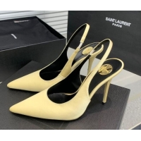 Shop Duplicate Saint Laurent Romy Slingback Pumps 10.5cm in Satin Yellow 0225070