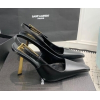 Perfect Saint Laurent Lee Slingback Pumps 11cm with Buckle in Shiny Leather Black 0225071