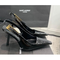 Best Price Saint Laurent Lee Slingback Pumps 11cm with Buckle in Patent Leather Black 0225072