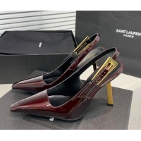 Low Price Saint Laurent Lee Slingback Pumps 11cm with Buckle in Patent Leather Dark Burgundy 0225073