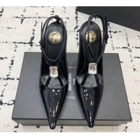 Most Popular Saint Laurent Harlow Pointed Toe Heel Sandals 10cm in Patent Leather with Strass Black 0225081