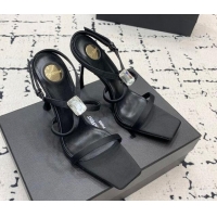 Top Design Saint Laurent Harlow Heeled Sandals 10cm in Satin with Strass Black 0225083