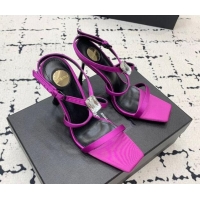 Top Grade Saint Laurent Harlow Heeled Sandals 10cm in Satin with Strass Purple 0225084