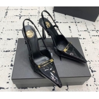 Best Product Saint Laurent Jacqueline Slingback Pumps 10cm in Patent Leather with Buckle Strap Black 0225090