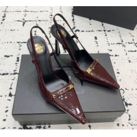 Best Price Saint Laurent Jacqueline Slingback Pumps 10cm in Patent Leather with Buckle Strap Dark Burgundy 0225091