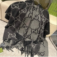 Top Design Gucci Maxi GG Cashmere Cape 145x185cm 1128 Grey/Black 2024