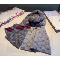 Famous Brand Gucci GG Knit Long Scarf 30x180cm with Web 1128 Dark Grey 2024