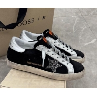 Charming Golden Goose Women's Super-Star Sneakers in black suede with strass star and silver leather inserts 0221003