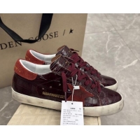 Low Price Golden Goose Women's Super-Star Sneakers in Dark Burgundy Crocodile Embossed Leather 0221004