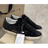 Purchase Golden Goose Women's Super-Star Sneakers in black quilted suede and leather with studs 0221005