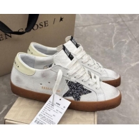 Grade Quality Golden Goose Women's Super-Star Sneakers in white suede with black glitter star 0221008