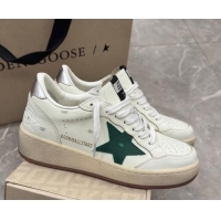 Good Quality Golden Goose Women's Ball Star 2 Sneakers with green leather star and metallic leather heel tab 0221010